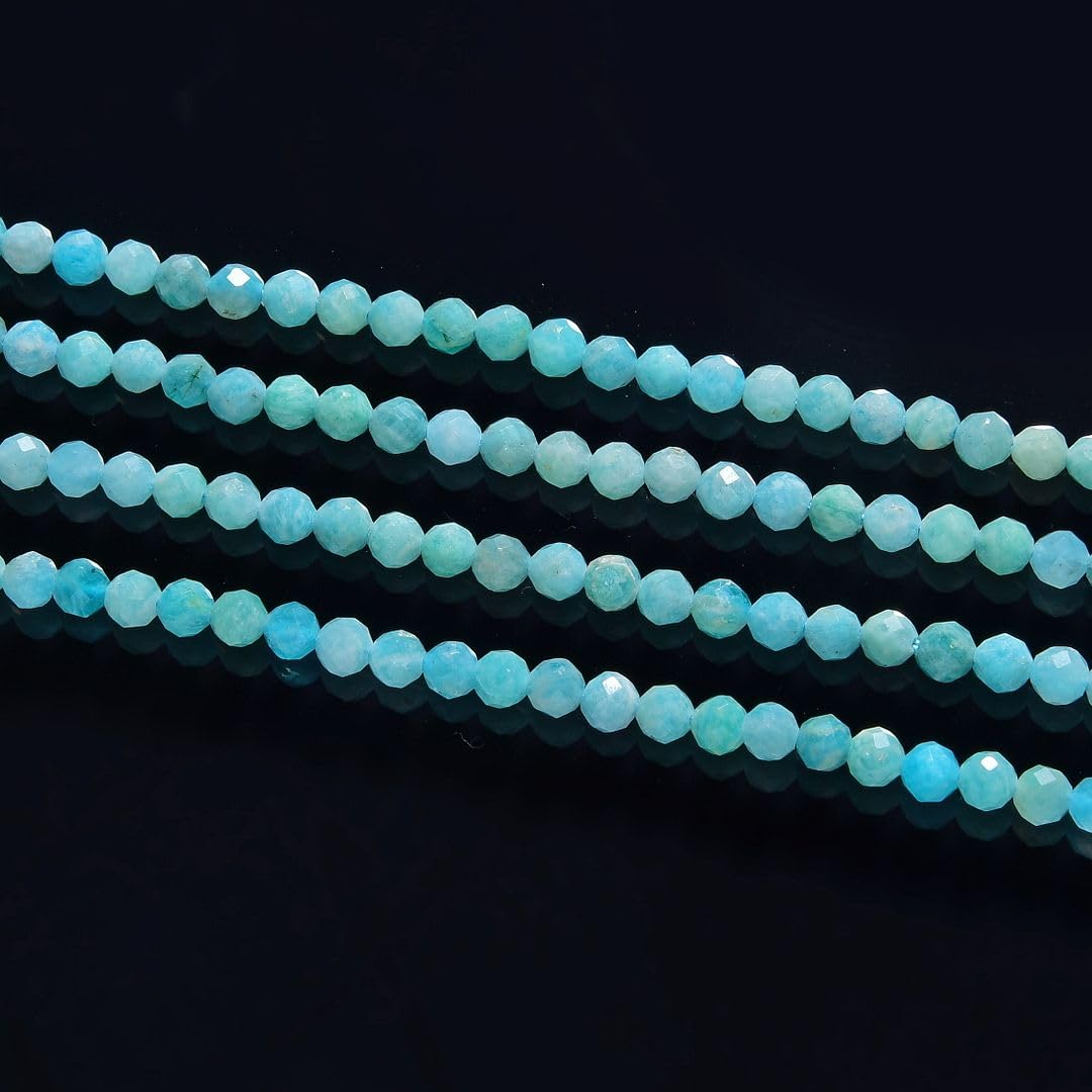 Adabele 30 Inch Natural Blue Amazonite Healing Gemstone 3mm (0.12 Inch) Tiny Small Faceted Round Loose Beads Stone Spacer (250-270pcs Total) for Craft Jewelry Making GK3-9
