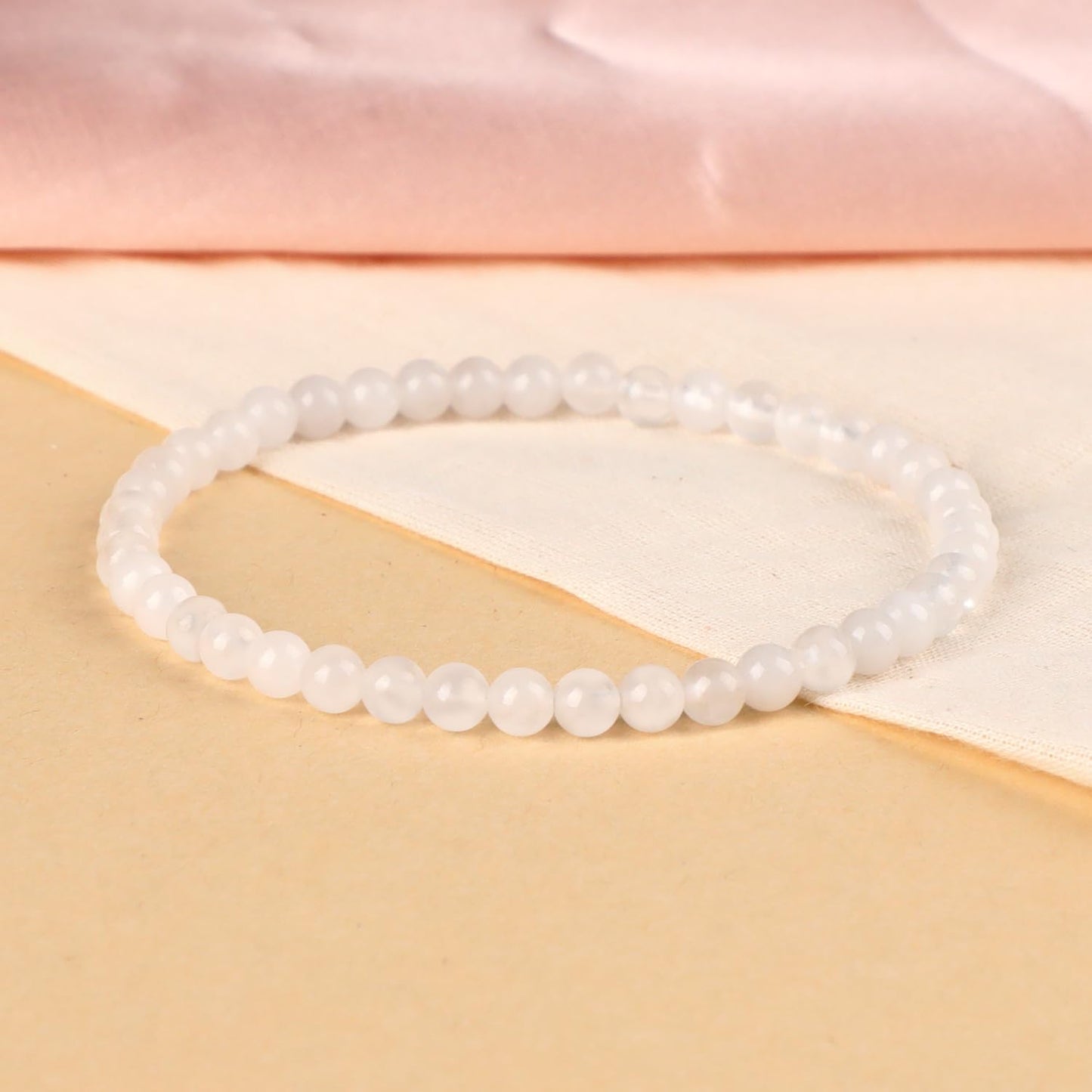 LPBeads Handmade Natural Gemstone Stretch Elastic 4m White Jade Bracelet Healing Crystal Round Stone Beads Jewelry Gifts for Women Men