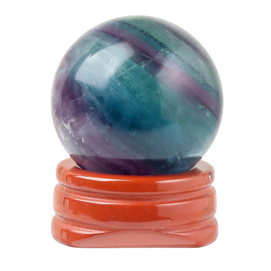 Casaper Natural Fluorite Ball with Red Jasper Stand, Healing Crystal Sphere for Home Fengshui Yoga Meditation, Reiki Energy Balancing 1.18”(30mm)