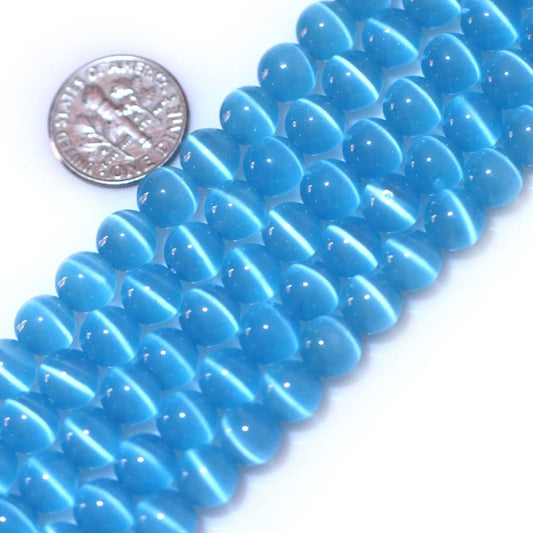 HAAMIIQII 45pcs 8mm Sky Blue Cat Eye Beads Round Loose Gemstone Beads for Jewelry Making Strand 15 Inch