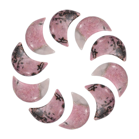 MECCANIXITY 10 Pcs Moon Crystal Worry Stone, 0.5 Inch Length Natural Rhodochrosite Moon Gemstone Bulk, Carved Pocket Stones for Meditation Balancing Pendant Decor