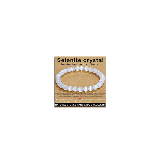 AD Beads Handmade Gemstone Stretch Elastic Bracelet Crystal Healing Reiki Nature's Beauty and Spiritual Essence Unisex (4mm, Selenite Crystal (Inspire Treatments))
