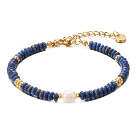 vissen Blue Lapis Lazuli Natural Stone Bracelets for Women Freshwater Pearl Stainless Steel Gold Plated Women Bracelet Jewelry Gift