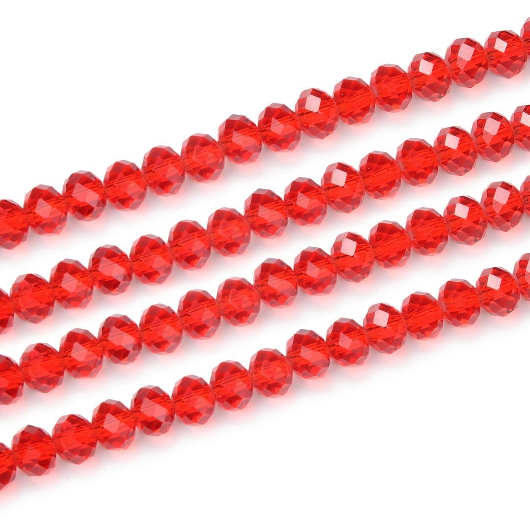 500pcs Czech Faceted Rondelle Crystal Glass Loose Beads 4mm Small Tiny Spacer Bulk Light Siam Red for DIY Craft Jewelry Making CCR406