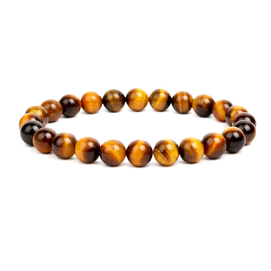 Elm City Direct 8mm Natural Stone Beaded Bracelet – Unisex Crystal Stretch Bracelets for Men & Women, Chakra & Healing Jewelry, Gift-Ready Beaded Bracelets (Tigers Eye, 8mm)