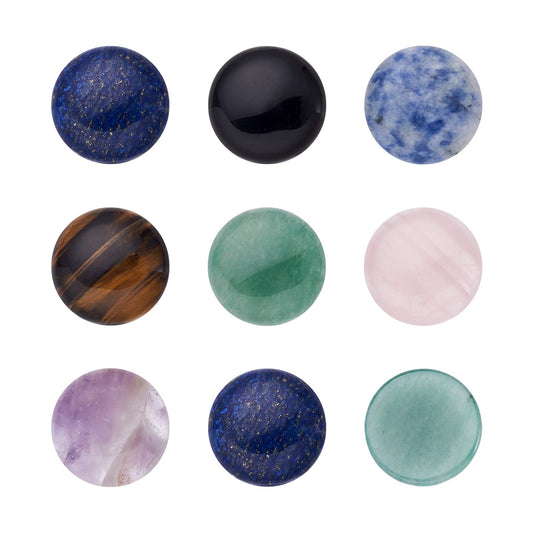 Fashewelry 14pcs Natural Gemstone Cabochons 25mm Mixed Flat Back Crystal Stone Cab Covers Dome Chakra Healing Stone Beads for Earring Pendant Bookmark Cabochon Setting Jewelry Making Supplies