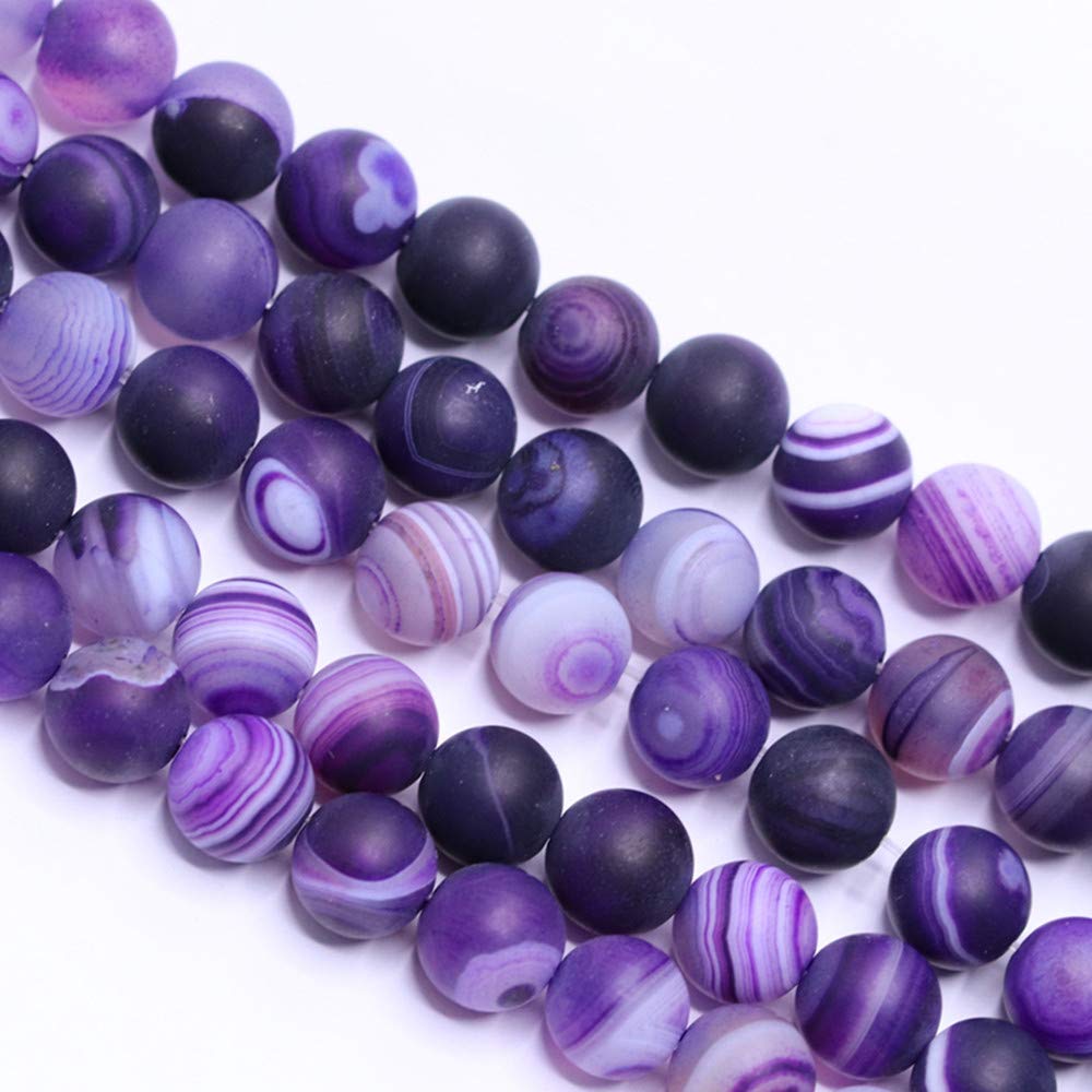 PLTbeads Gorgeous Purple Stripe Agate Natural Gemstone Loose Beads 6mm Matte Round Approxi 15 inch DIY Bracelet Necklace for Jewelry Making