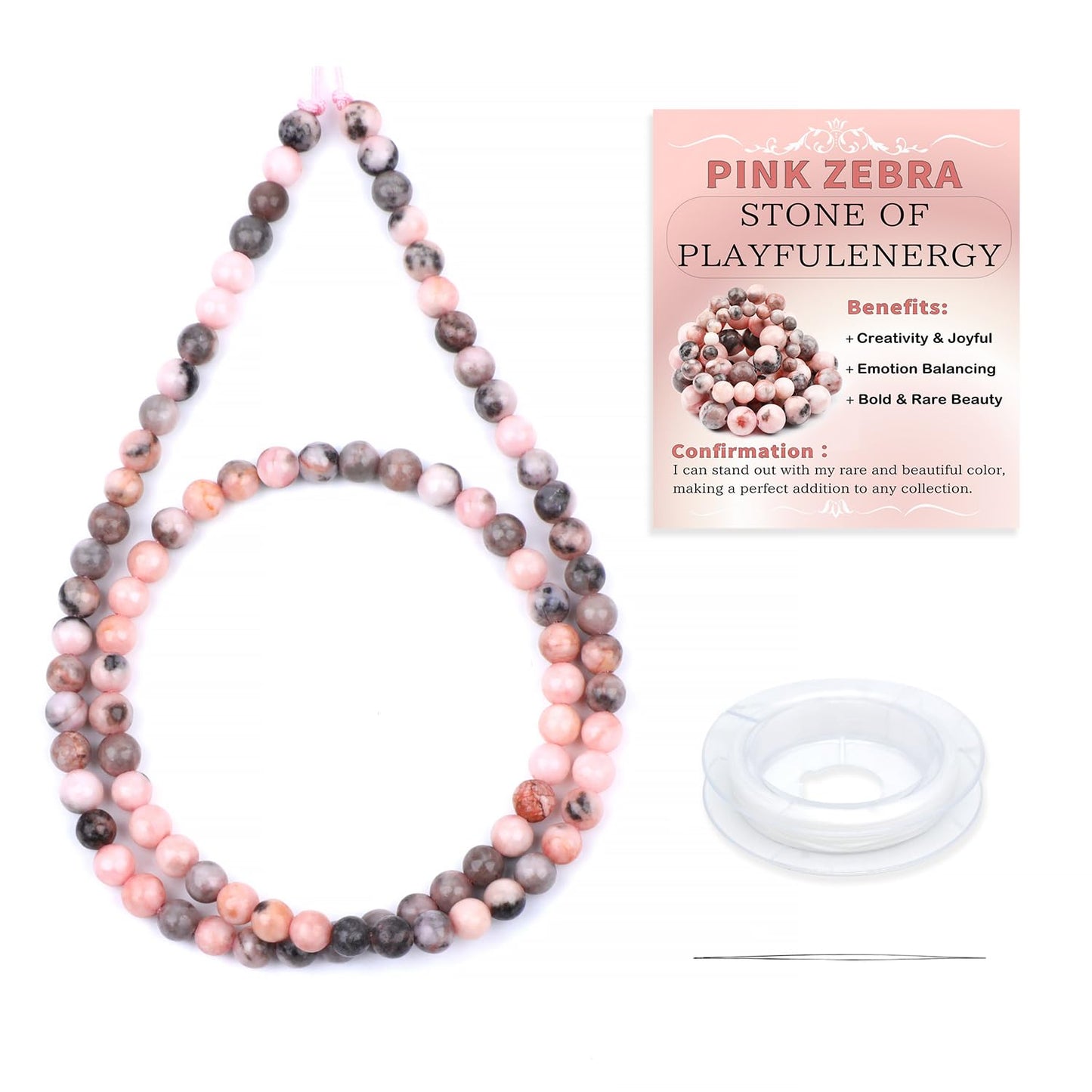 CMBYN Natural Stone Beads Round Genuine Real Stone Beading Strand Loose Gemstones DIY Smooth Bead for Bracelet Necklace Earrings Jewelry Making (Pink Zebra, 4mm 90 Pieces)