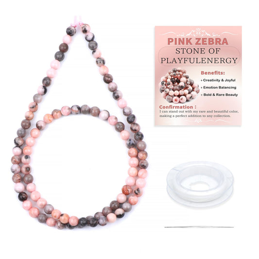 CMBYN Natural Stone Beads Round Genuine Real Stone Beading Strand Loose Gemstones DIY Smooth Bead for Bracelet Necklace Earrings Jewelry Making (Pink Zebra, 4mm 90 Pieces)