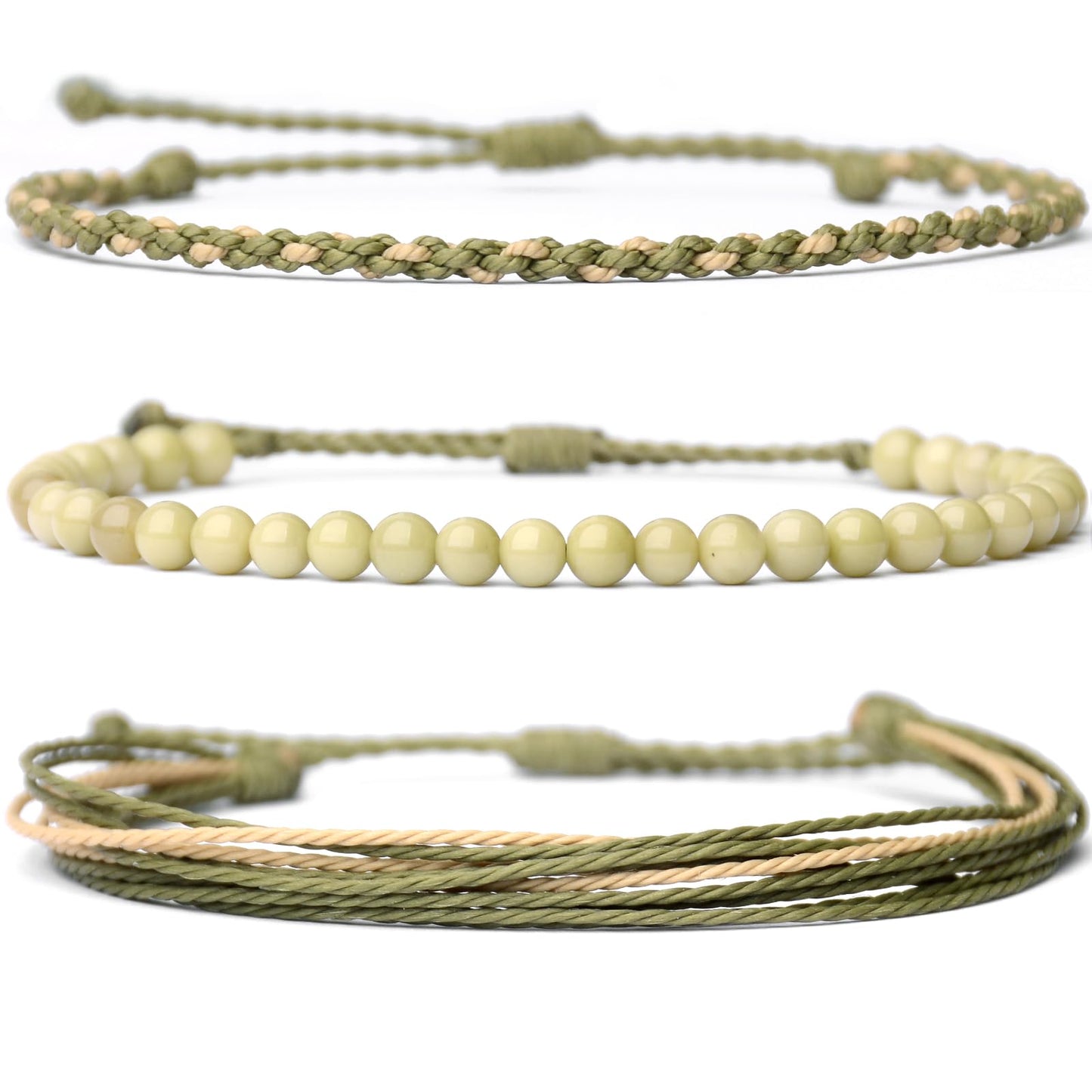 Handmade Natural Stone Beaded Healing Bracelet Gift for Men Adjustable Rope String Bracelet (Alxa Agate/Avocado, Adjustable)