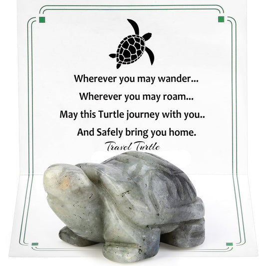 DUQGUHO 2" Travel Turtle Gift Decor Crystals Figurines Moonstone Crystal Best Turtles Travels Gifts for Women Traveling Travelers Cute Decorations