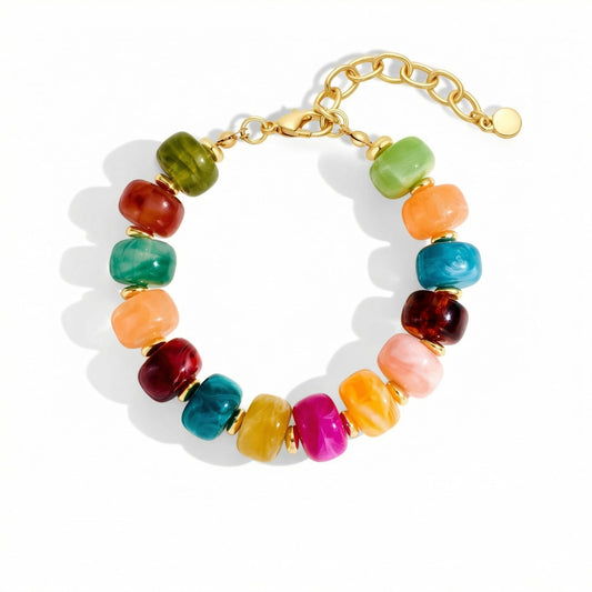 HUAYUNFANG Chunky Colorful Bracelet for Women Boho Acrylic Resin Beaded Bracelet Handmade Mixed Beads Bracelets Trendy Statement Bracelets Jewelry