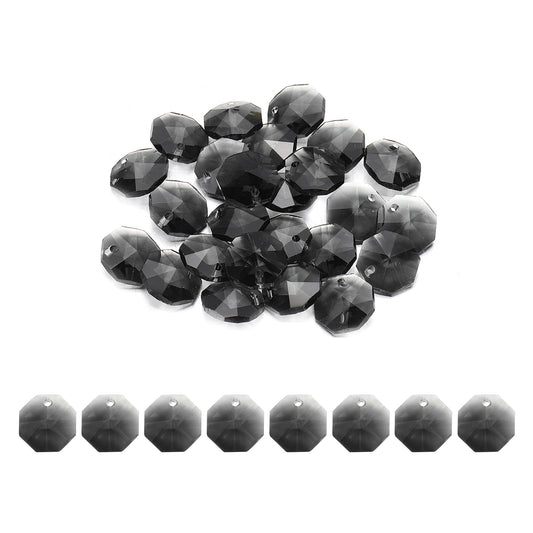 uxcell 25Pcs 1 Hole Crystal Octagon Beads, 12mm K9 Glass Hanging Chandelier Beads Prisms Parts for Crystal Chandeliers Lamp Hanging Pendant Jewelry DIY Craft, Clear Black