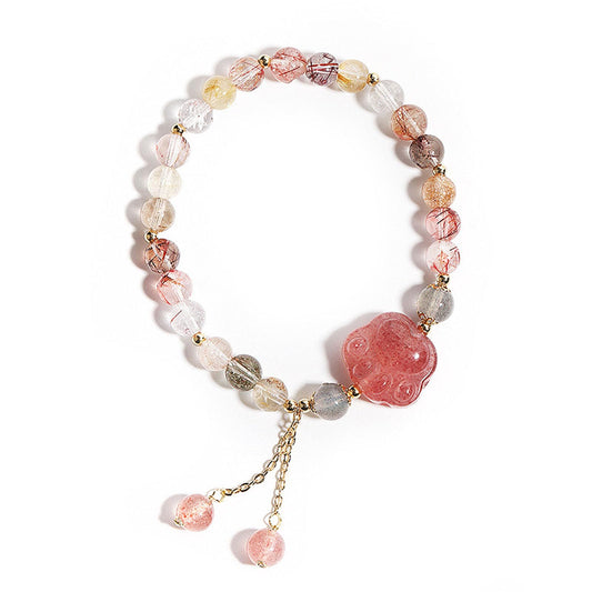 LWQQWL Cat Paw Bracelet Colorful Quartz Crystal Cat Claw Bracelet Strawberry Stone Bracelet Jewelry 7 Inch for Women