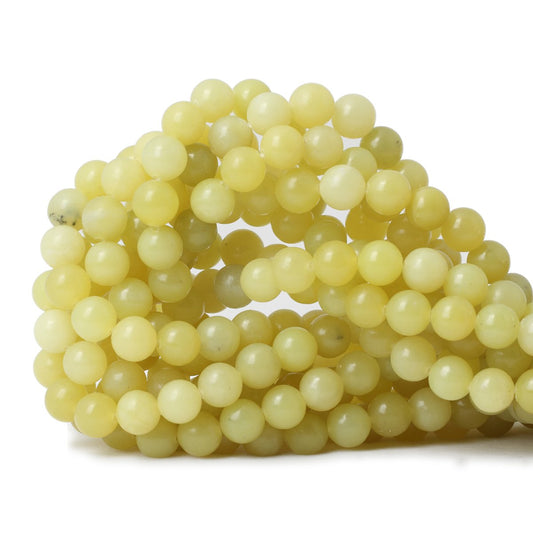 CHEAVIAN 45PCS 8mm Natural Yellow Lemon Jade Gemstone Round Loose Beads for Jewelry Making DIY Findings 1 Strand 15"
