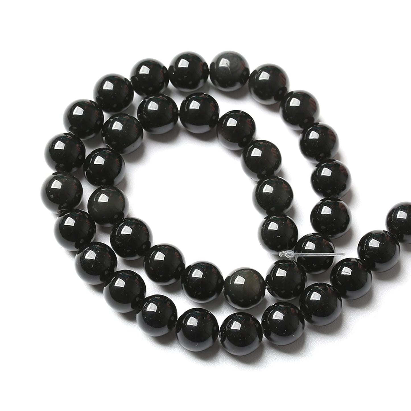 10MM 38PCS Natural Stone Black Obsidian Gemstone Loose Beads for Jewelry Making DIY Bracelet 1 Strand