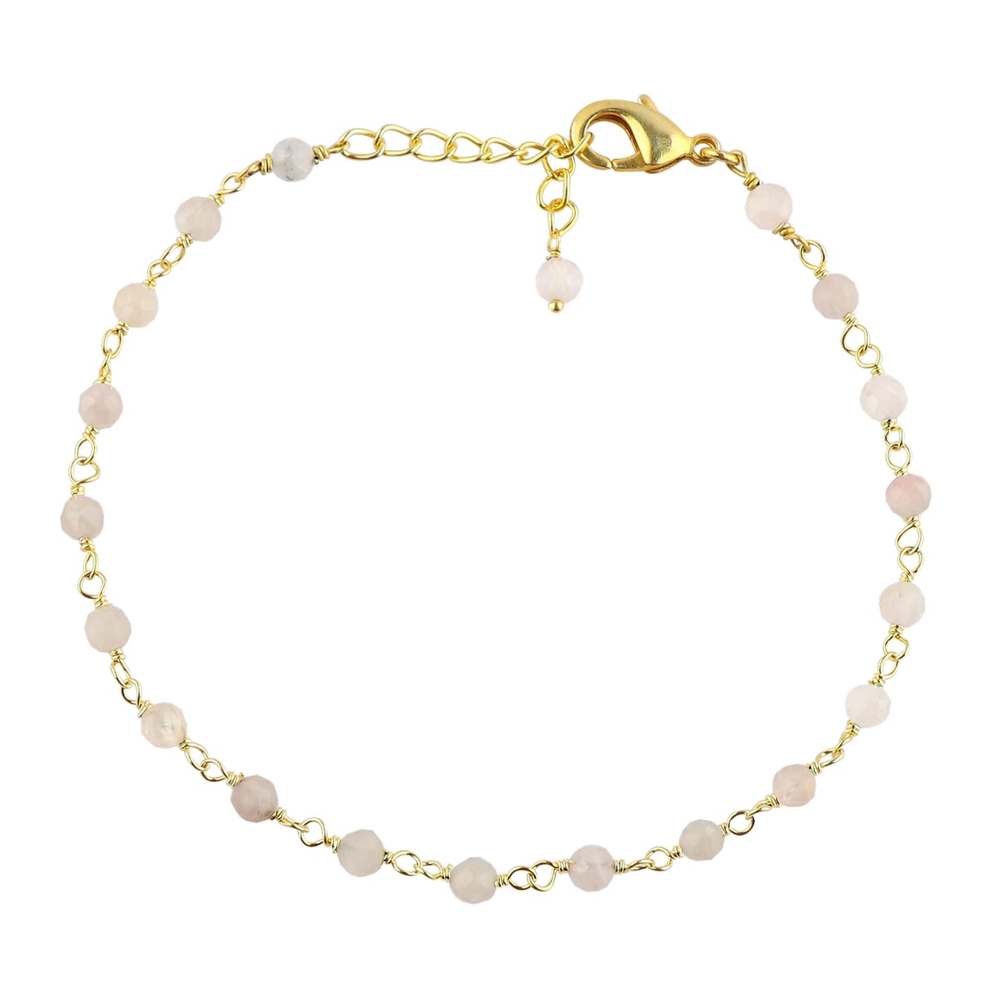 CRYSTALINES Natural Rose Quartz Gemstone Cluster Bracelet, 14K Gold Plated Rosary Chain Beads, Handmade Bohemian Jewelry for Women, Healing Crystals, Birthday Christmas Gift, 8"