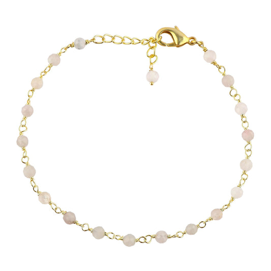 CRYSTALINES Natural Rose Quartz Gemstone Cluster Bracelet, 14K Gold Plated Rosary Chain Beads, Handmade Bohemian Jewelry for Women, Healing Crystals, Birthday Christmas Gift, 8"