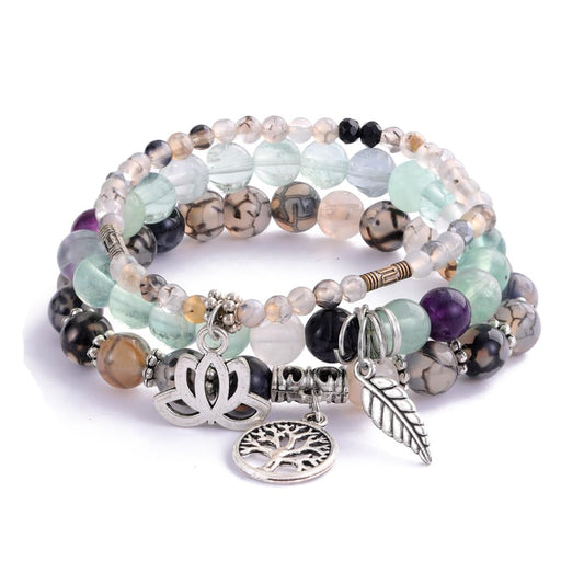 UEUC Tree of Life Yoga Healing Stone Bracelets,Multilayer Lotus Chakra Stone Reiki Bracelet Sets,Anxiety Crystal Natural Stone,for Women Stress Relief(#153)