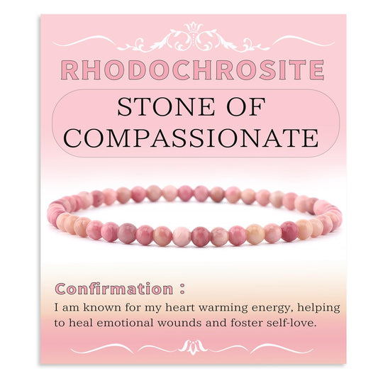 Bymitel 4mm Rhodochrosite - Handmade Reiki Gem Stretch Bracelet, Natural Beauty & Spiritual Essence, Crystal Healing for Unisex Adults