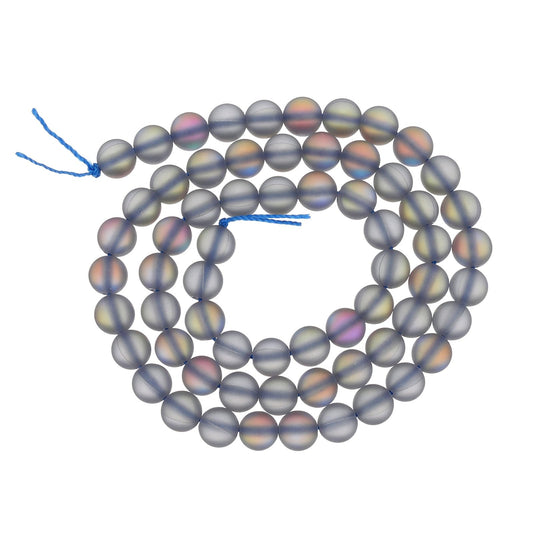 uxcell Matte Crystal Glass Beads 6mm Synthetic Frosted Shining Semi-Precious Round Loose Beads Synthetic Moonstone for Jewelry Making DIY Bracelet, Gray Blue