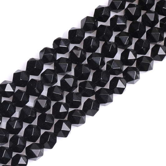 GEM-Inside Natural 8mm Black Agate Gemstone Loose Beads Faceted Cambay Crystal Energy Stone Power for Jewelry Making 15"