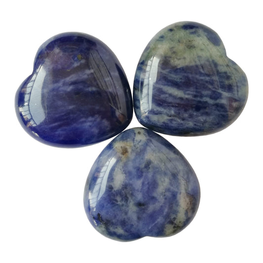 Bacatgem 3 Pcs Natural Sodalite Pocket Palm Thumb Healing Crystal Heart Love Worry Stones,1 inches Reiki Balancing Crystal and Healing Stones