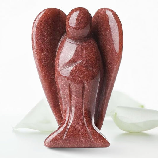 Earth Therapy Original Hand-Carved Pocket Guardian Angel with Comforting Prayer Card - Red Goldstone Figurine - Spiritual Healing Gift to Bless You and Your Loved Ones