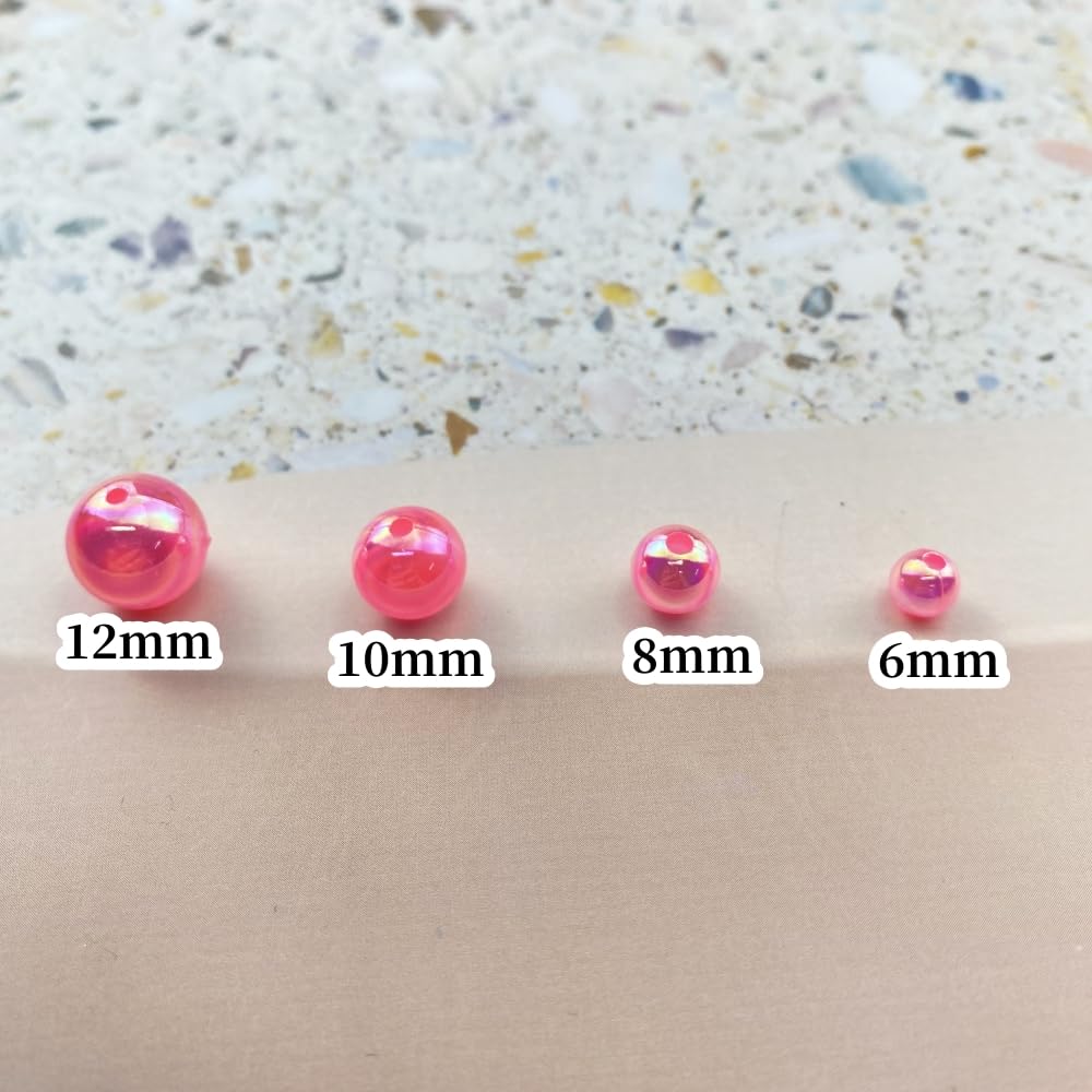 100pcs Acrylic Round Beads 12mm AB Colors Craft Beads Round Spacer Beads with Holes for Earring Bracelet Necklace Key Chains Jewelry Making(Dark Pink AB)
