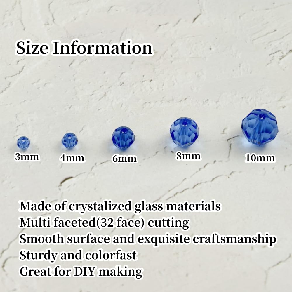 YUEXIGO 60pcs 10mm Round Crystal Glass Beads for Jewelry Making, Faceted Crystal Glass Spacer Beads for Bracelet Earring Necklace DIY Craft(Light Blue)