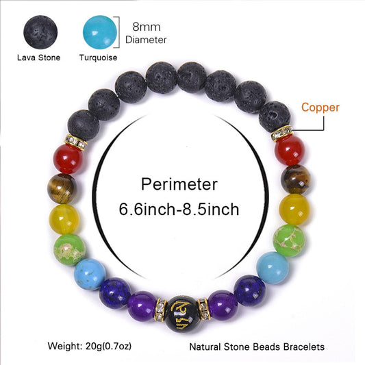 Chakra Bracelets for Women, Crystals and Healing Stones Pulsera Arus 7 Chakras Spiritual Bracelets for Woman Anxiety Healthbangle Lymphatic Drainage Elastic Bangle Natural Stone Yoga Crystals Beads Meditation Relax Anxiety(Matte Black)
