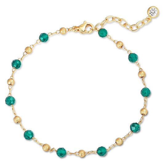 MEVECCO Gold Bracelet for Women 18K Gold Plated Green Agate Stone Custom Handmade Mixed Beads Charm Chain Bracelet Stack Jewelry Gifts