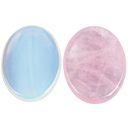 Loveliome Thumb Worry Stone, Stress Relax Healing Reiki Crystal Pocket Palm Stones,Rose Quartz and Opalite,Pack of 2