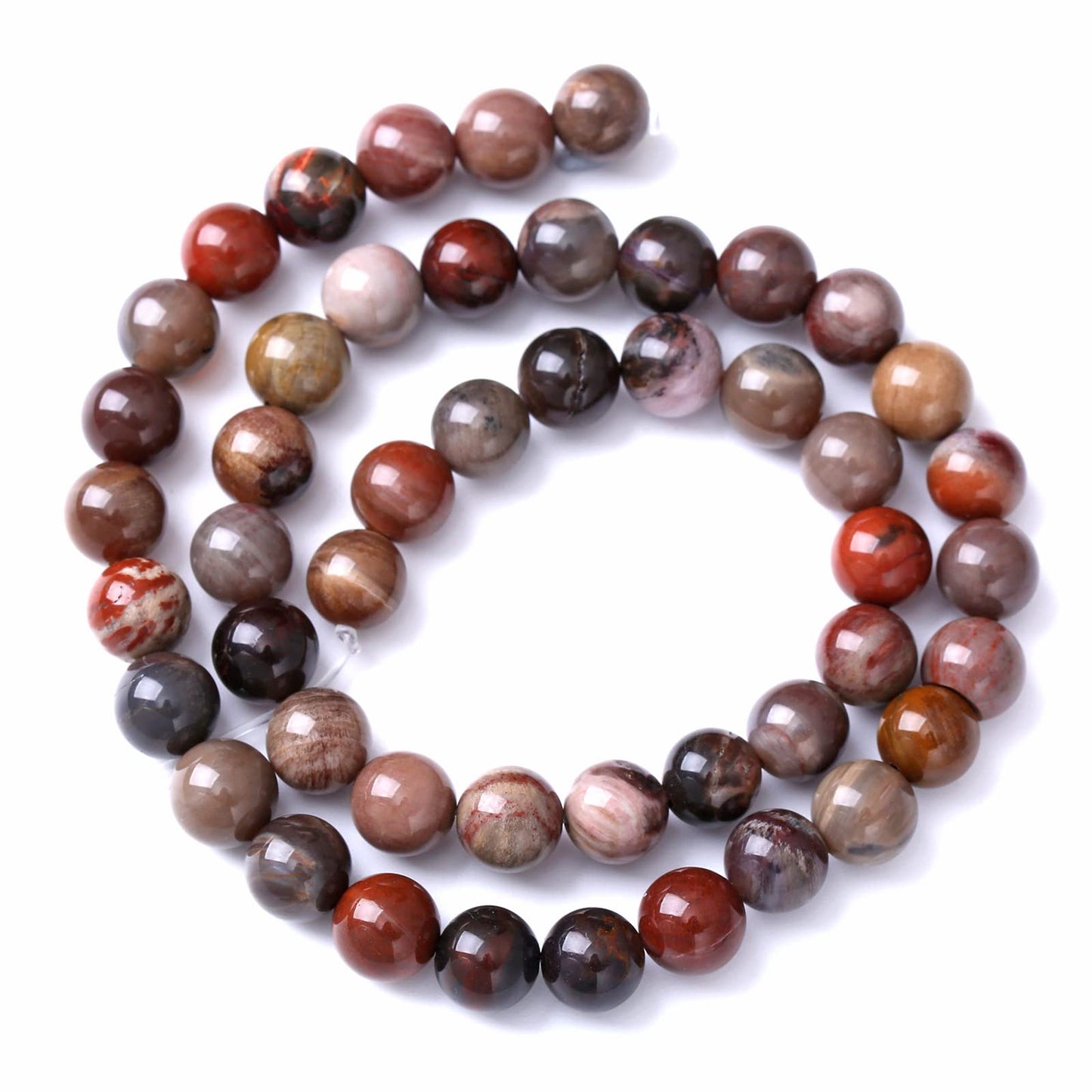 10MM 38PCS Natural Stone Petrified Wood Jasper Loose Beads for Jewelry Making DIY Bracelet