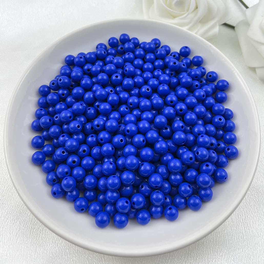 Mulutoo 400Pieces 8MM Acrylic Round Beads Round Acrylic Balls Chunky Beads Smooth Spacer Plastic Pastel Beads Craft Beads for Necklace and Bracelet Making Crafting Supplies(190-light Royal Blue)
