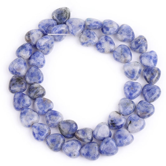GEM-Inside 10mm Heart Charms Natural Blue Dot Sodalite Jasper Gemstone Stone Beads for Jewelry Making Full 15" Strand Power Energy Healing Chakra Stone Beads
