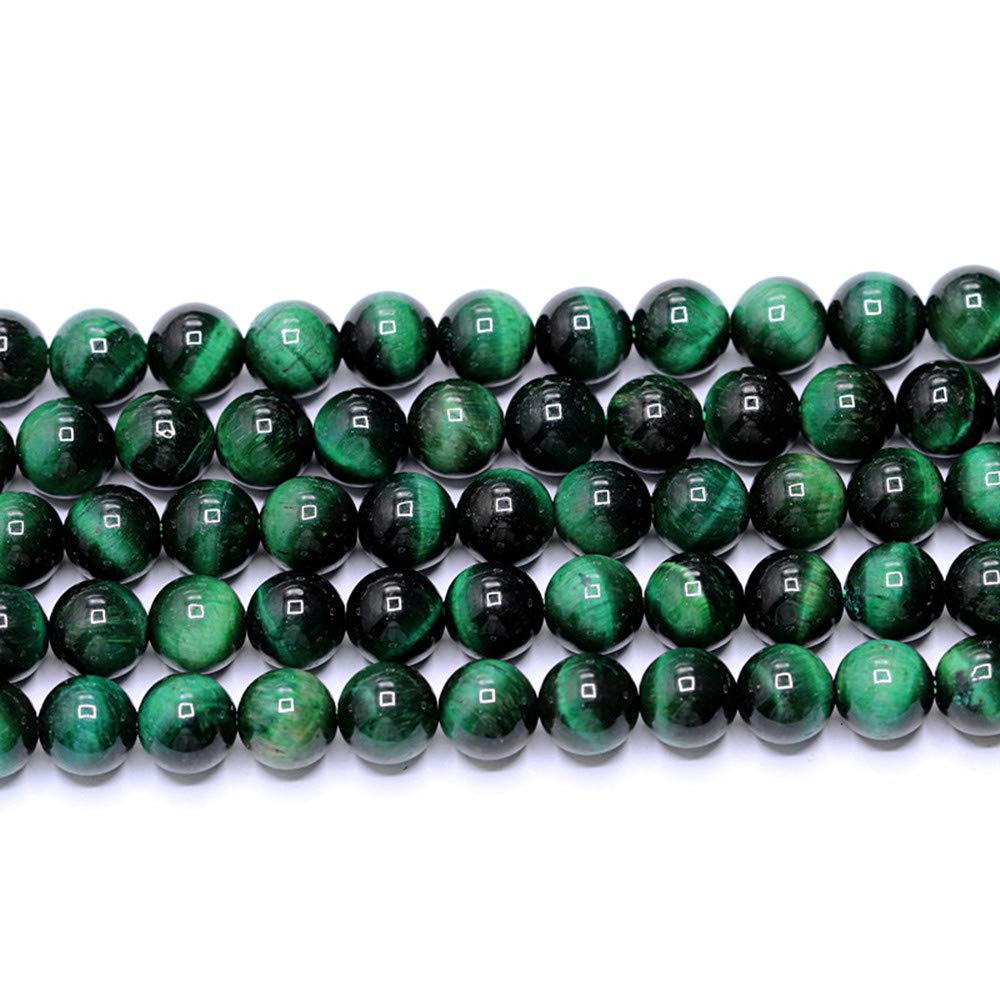 PLTbeads Natural Gemstone Loose Beads Smooth Round Approxi 15 inch DIY Bracelet Necklace for Jewelry Making (8mm, Green Tiger Eye)