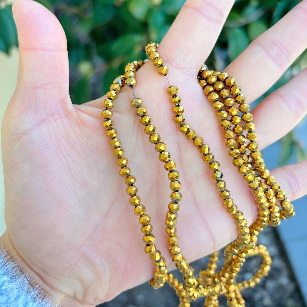 500pcs Czech Faceted Rondelle Crystal Glass Loose Beads 4mm Small Tiny Spacer Bulk Gold Aurum for DIY Craft Jewelry Making CCR433