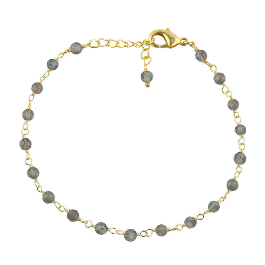 CRYSTALINES Natural Labradorite Gemstone Cluster Bracelet, 14K Gold Plated Rosary Chain Beads, Handmade Bohemian Jewelry for Women, Healing Crystals, Birthday Christmas Gifts