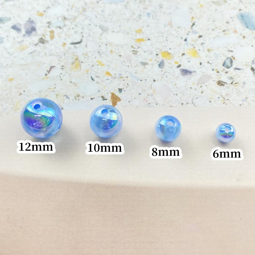 200pcs Acrylic Round Beads 10mm AB Colors Craft Beads Round Spacer Beads with Holes for Earring Bracelet Necklace Key Chains Jewelry Making(Light Blue AB)