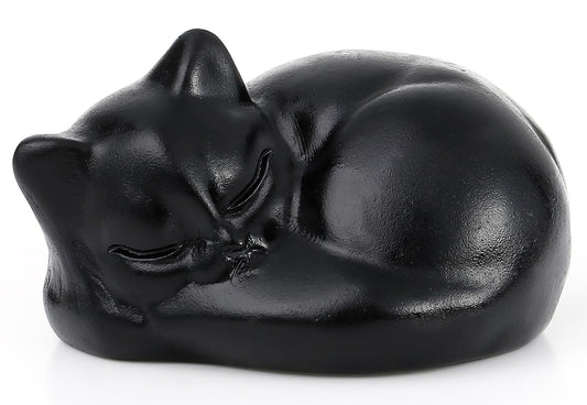 QINJIEJIE Black Obsidian Cat Crystals Decor Matt Sleeping Cat Statue Hand Carved Stone Figurine Decor Gifts Polished Cute Gemstones Office Room Home Desk Lucky Decoration for Women Men