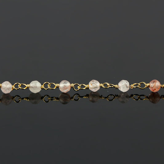 CRYSTALINES Natural Strawberry Quartz Gemstone Cluster Bracelet, Handmade Boho Jewelry for Women, 14K Gold Plated Rosary Chain Beads, Healing Crystals & Stones, Birthday Christmas Gift 8"