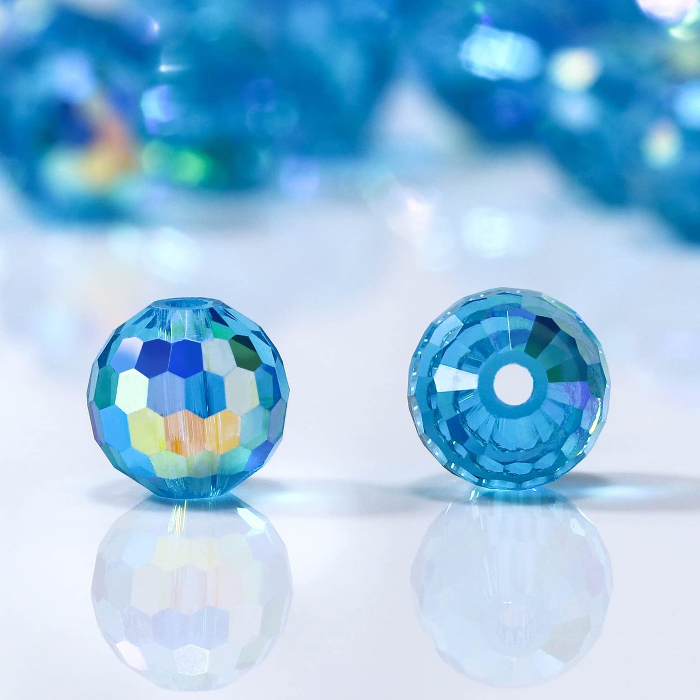 Dowarm 100PCS 8MM Crystal Glass Beads for Jewelry Making, Faceted Crystal Beads for Crafts Bracelet Wind Chimes Suncatcher, #5003 Rondelle Spacer Beads, Loose Gemstones, Aquamarine AB