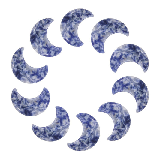 MECCANIXITY 10 Pcs Moon Crystal Worry Stone, 1.2 Inch Length Natural Blue Spot Jasper Moon Gemstone Bulk, Carved Pocket Stones for Meditation Balancing Pendant Decor