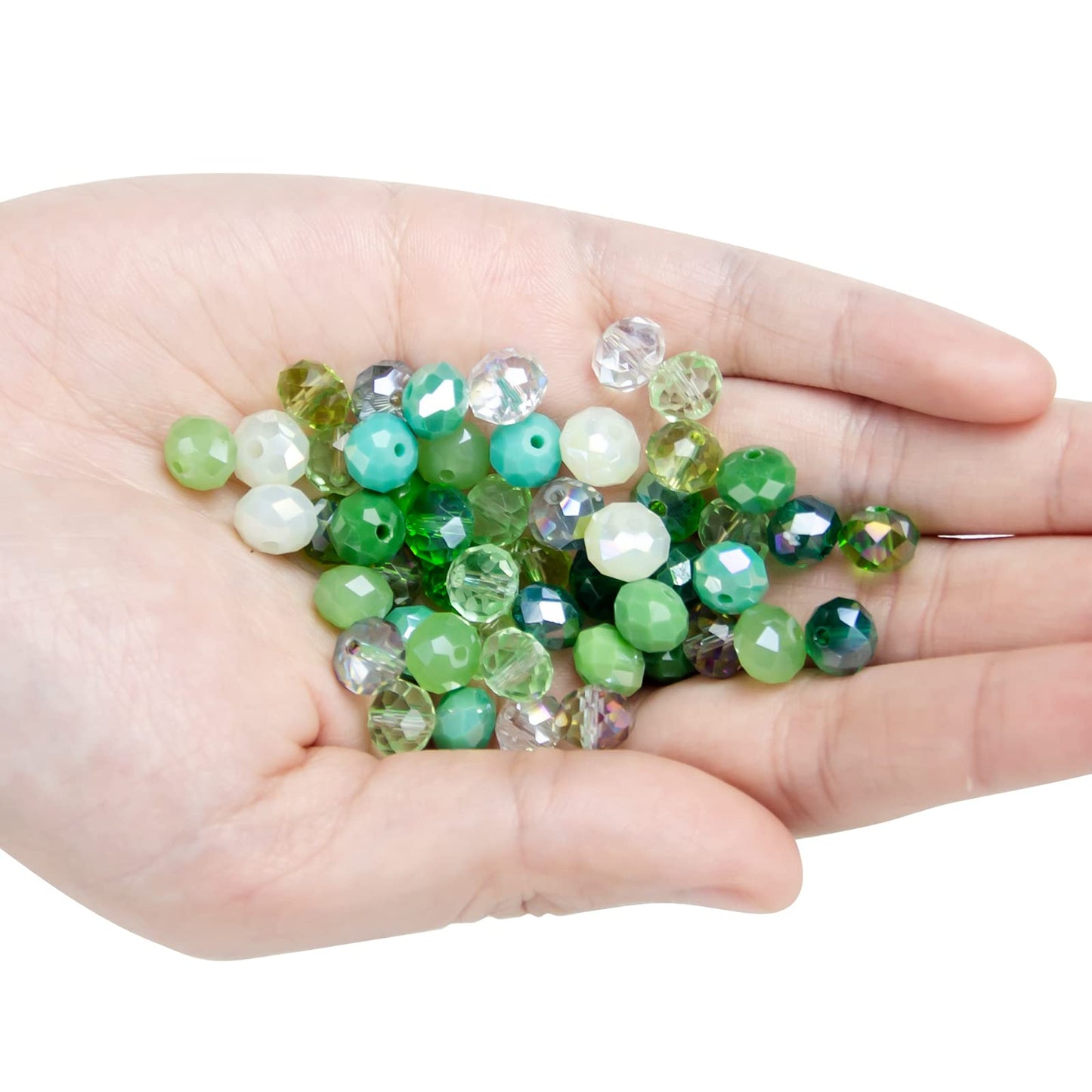 Niziky 200PCS Crystal Glass Beads for Jewelry Making, 6mm Multicolor Green Faceted Rondelle Glass Beads with Hole, Glass Crystal Briolette Spacer Beads for Jewelry Bracrlet Making Crafts Projects