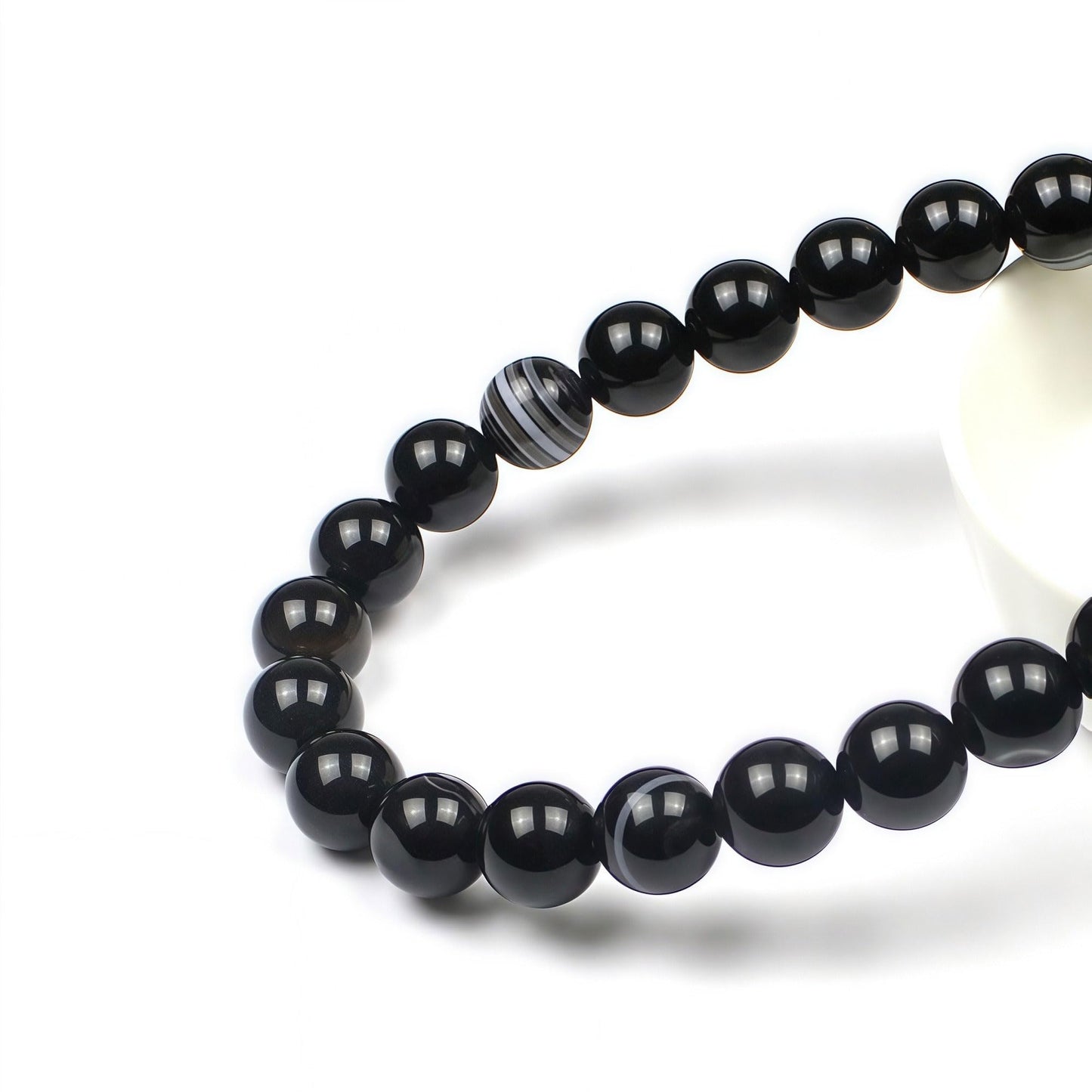 MJDCB Natural Black Striped Agate Round Loose Beads for Jewelry Making DIY Bracelet Necklace (4mm)
