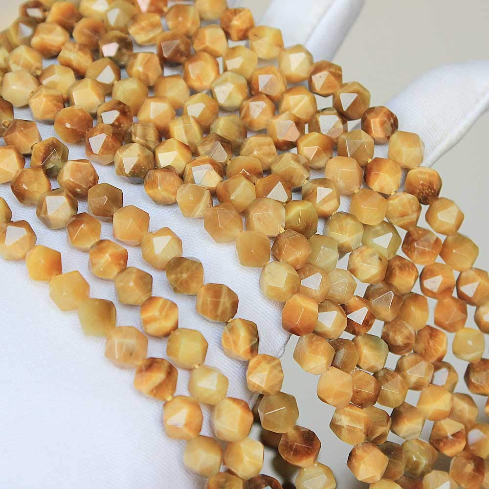 MJDCB Best Sellers Natural Stone Beads Faceted Polygon Golden Tiger Eye Crystal Energy Stone Healing Power for Jewelry Making(8mm)