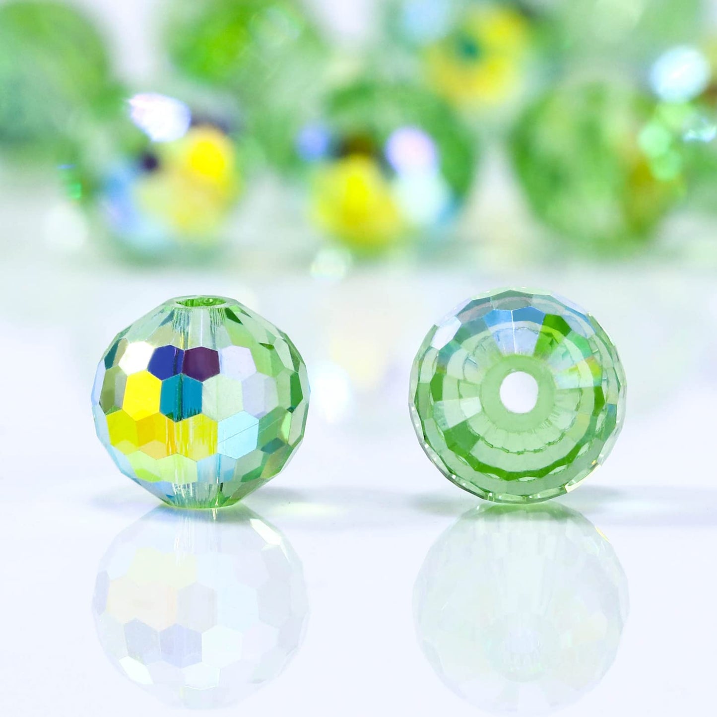Dowarm 150PCS 6MM Round Crystal Glass Beads for Jewelry Making, Faceted Crystal Beads for Crafts Bracelet Wind Chimes Suncatcher, #5003 Crystal Rondelle Spacer Beads, Loose Gemstones, Light Green AB