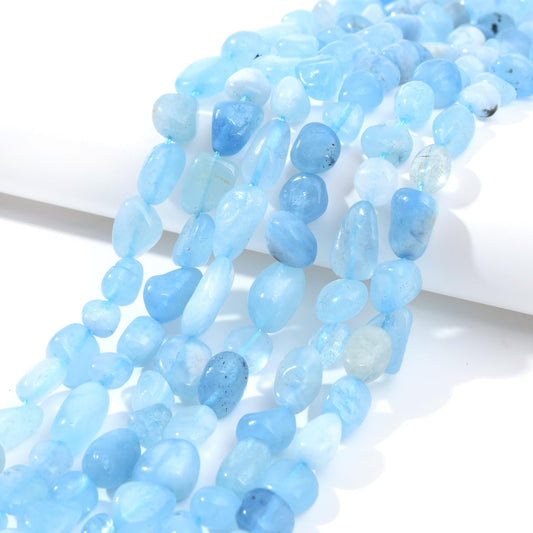 jodaying 6-8mm Natural Aquamarine Nuggets Oval Free Tumbled Pebble Semi Precious Gemstone Loose Stone Beads Approx 15.5 inch for DIY Jewelry Making