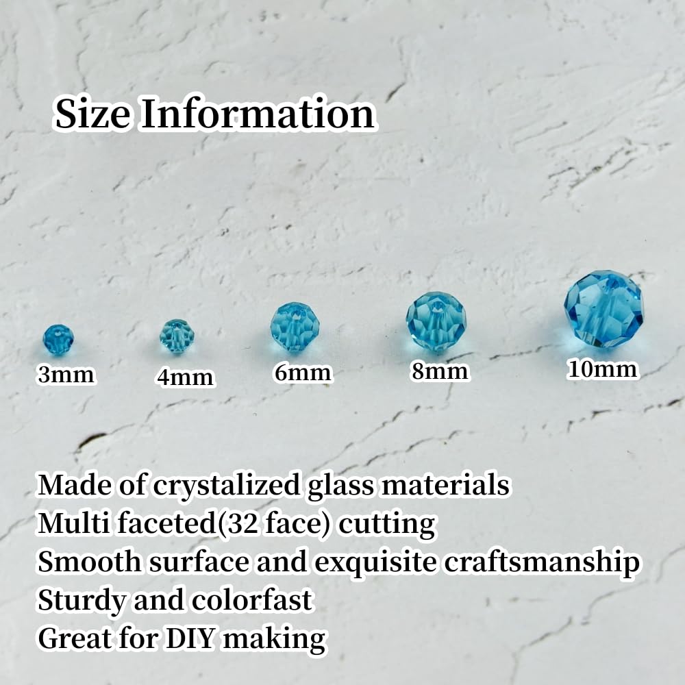 YUEXIGO 400pcs 4mm Round Crystal Glass Beads for Jewelry Making, Faceted Crystal Glass Spacer Beads for Bracelet Earring Necklace DIY Craft(Lake Blue)